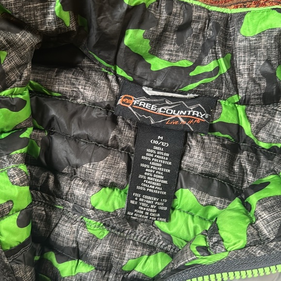 Kids Vest puffy down hybrid Free Country gray green camouflage boys Medium 10/12 - Picture 4 of 7